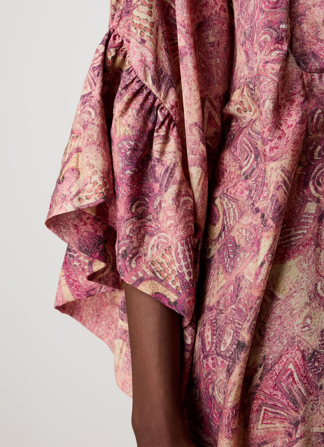 Isabel Marant Cylene maxi blousejurk van zijde met print en strikceintuur - detail 3 donkerroze