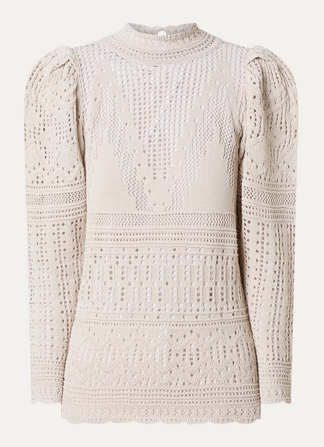 Isabel Marant Dahara grofgebreide top met opengewerkt dessin en pofmouw - voorkant 2 beige