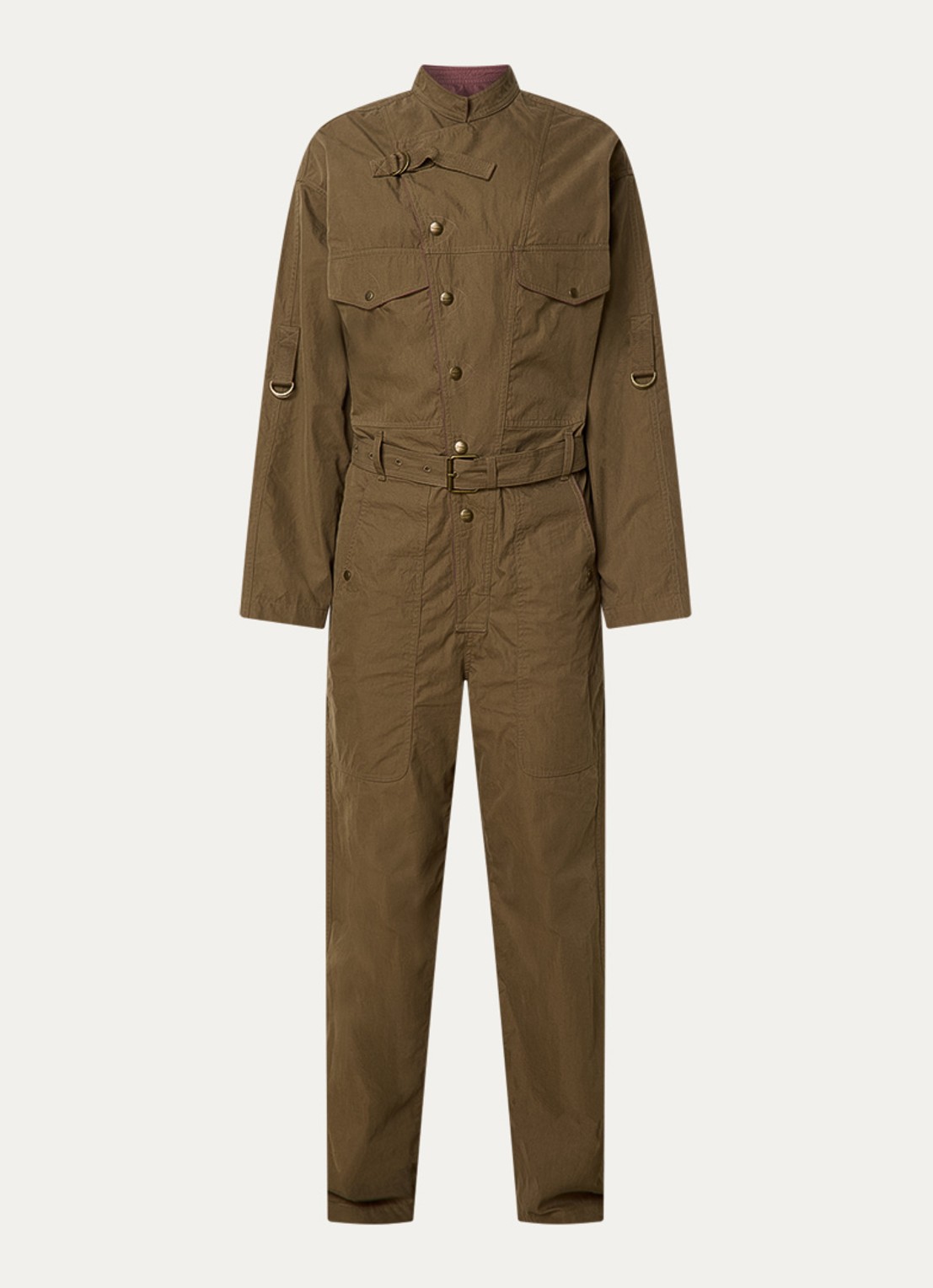 Isabel Marant Dahona tapered fit jumpsuit met steekzakken en strikceintuur - voorkant khaki