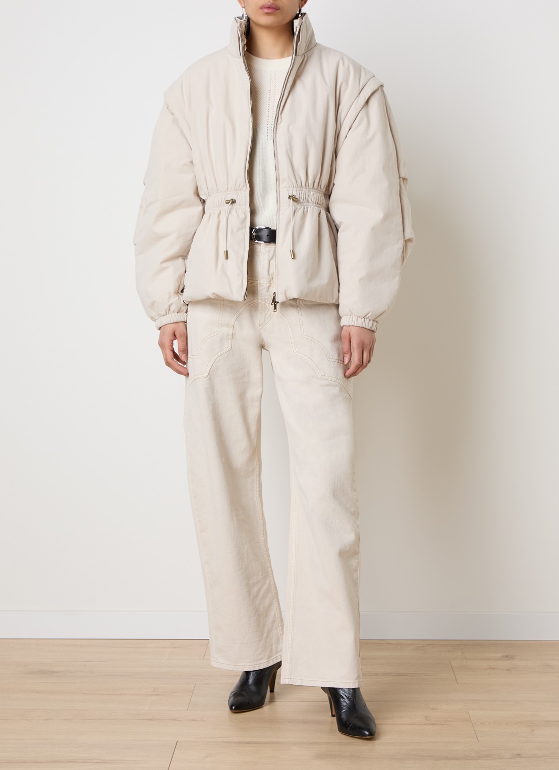 Isabel Marant Dastyni puffer jack met trekkoord en steekzakken - voorkant 4 creme