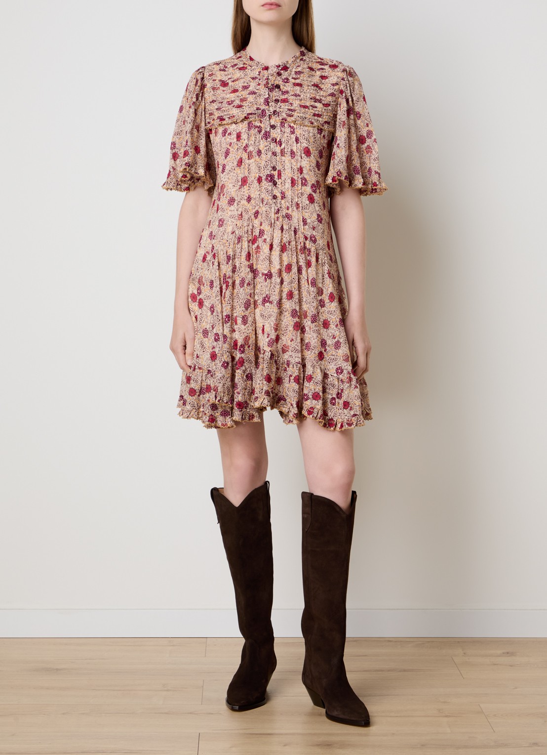 Isabel Marant Daynia mini blousejurk met print - voorkant 2 orange