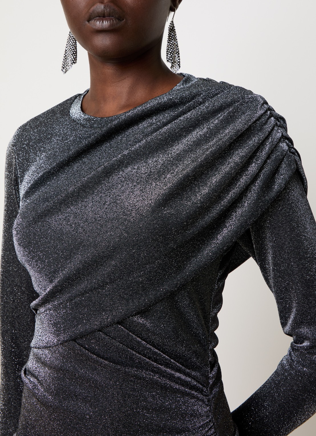 Isabel Marant Denise semi-transparante mini jurk met lurex en gedrapeerd detail - detail 3 antraciet