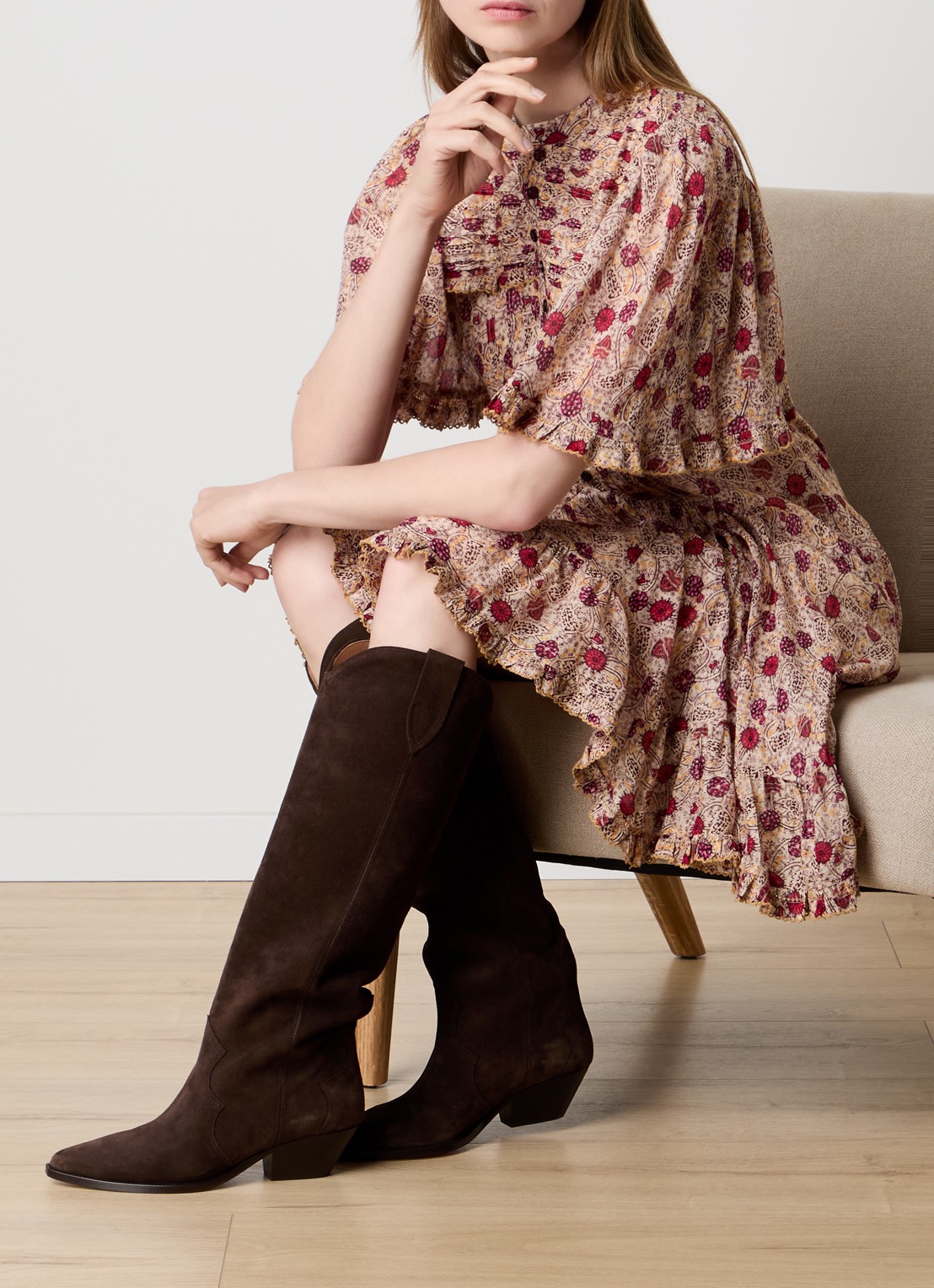 Isabel Marant Denvee cowboylaars van kalfssuède - voorkant 2 chocoladebruin
