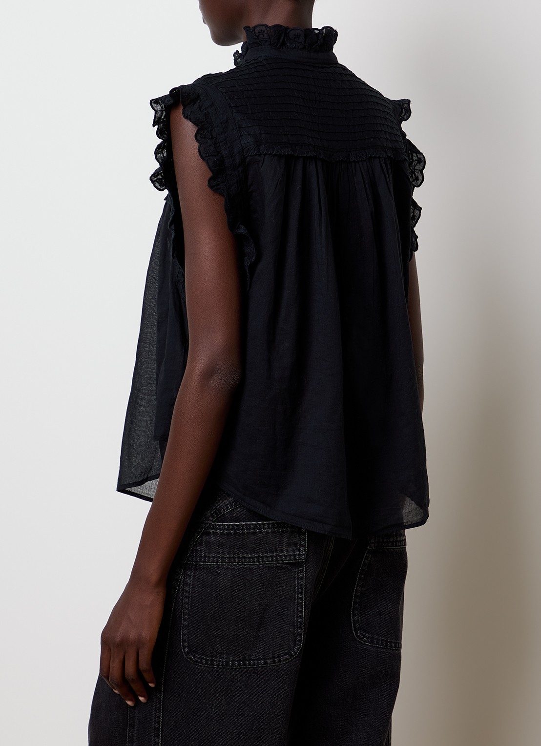 Isabel Marant Dersia mouwloze blouse met volant - achterkant 3 zwart