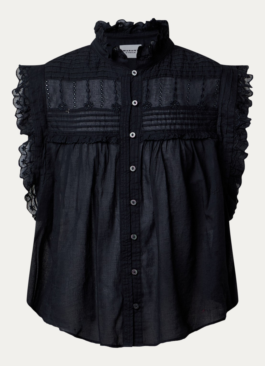 Isabel Marant Dersia mouwloze blouse met volant - voorkant zwart