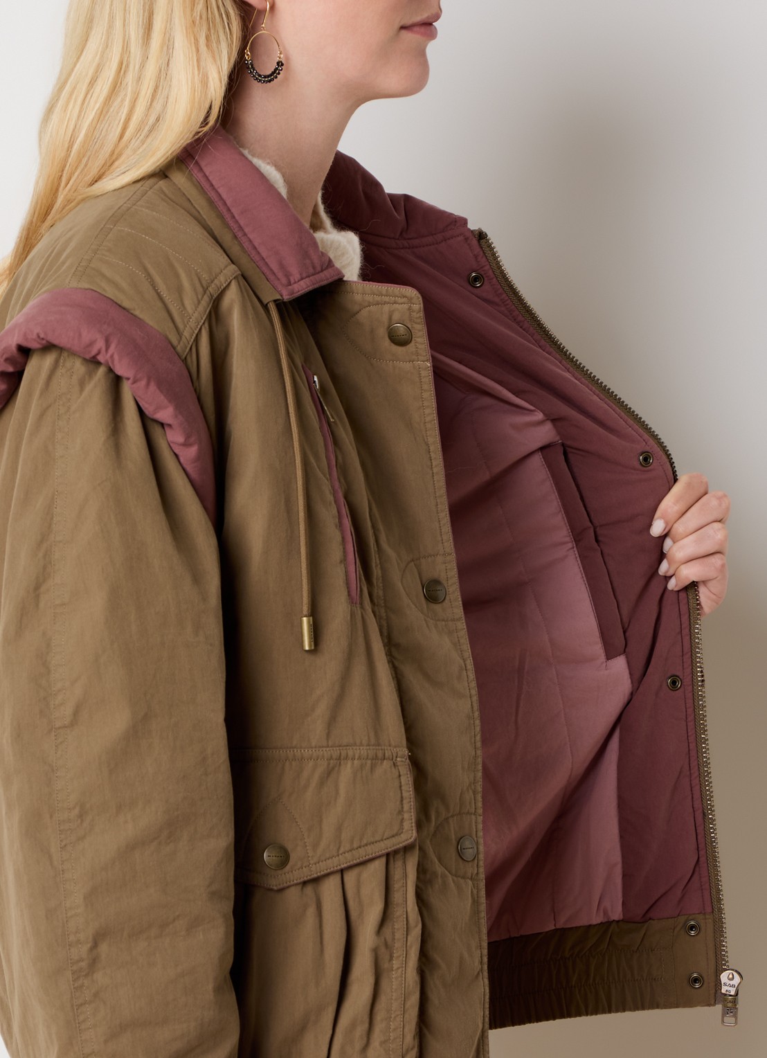 Isabel Marant Desha jack met klepzakken en afritsbare mouwen  - detail 2 mosgroen