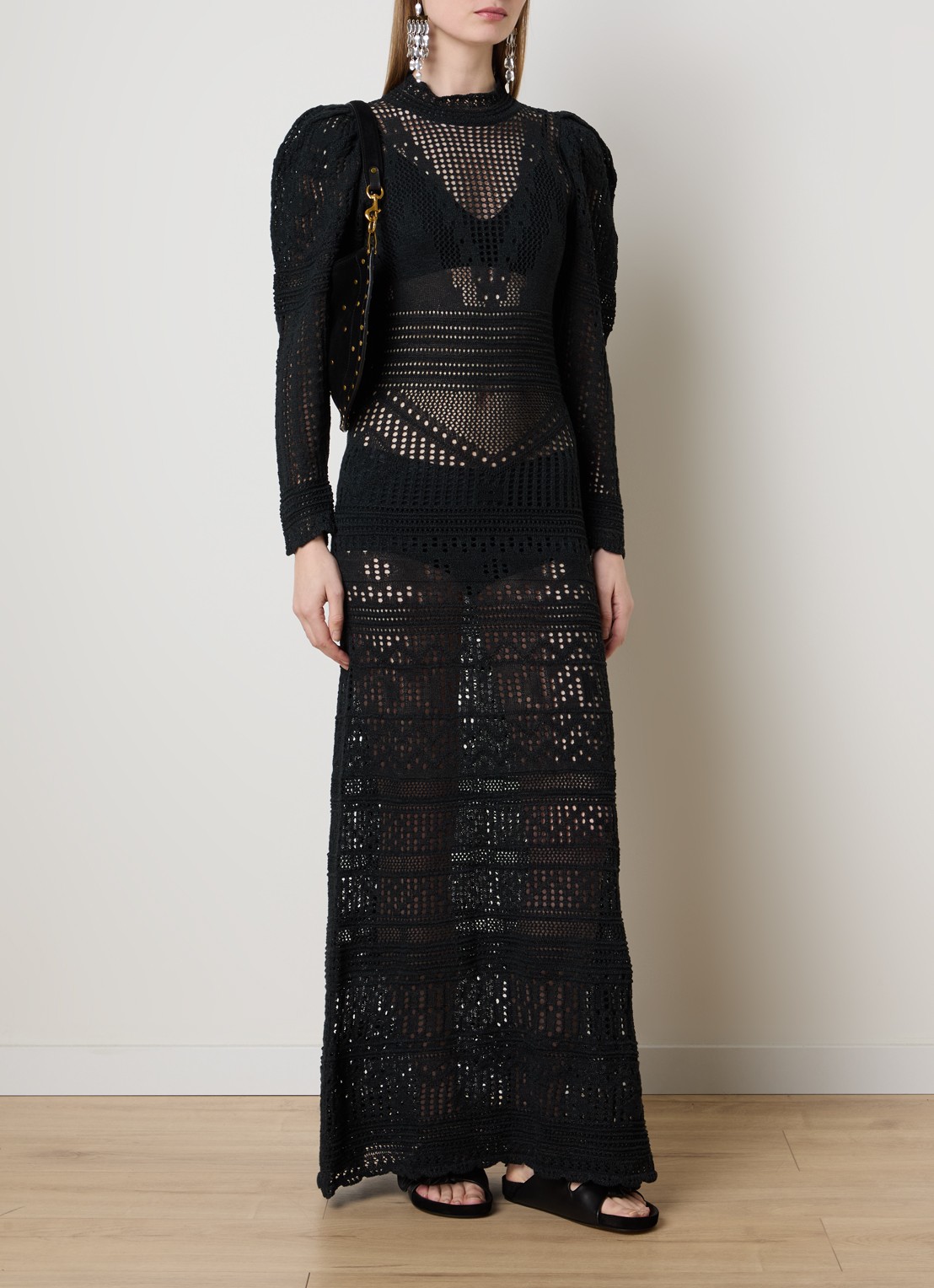 Isabel Marant Dione grofgebreide jurk met opengewerkt dessin - detail 2 zwart