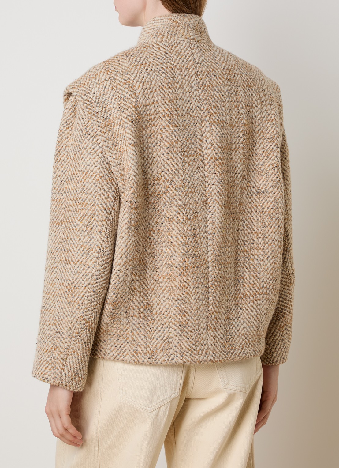 Isabel Marant Drogo jack in wolblend met steekzakken en gemêleerd dessin - achterkant 6 beige
