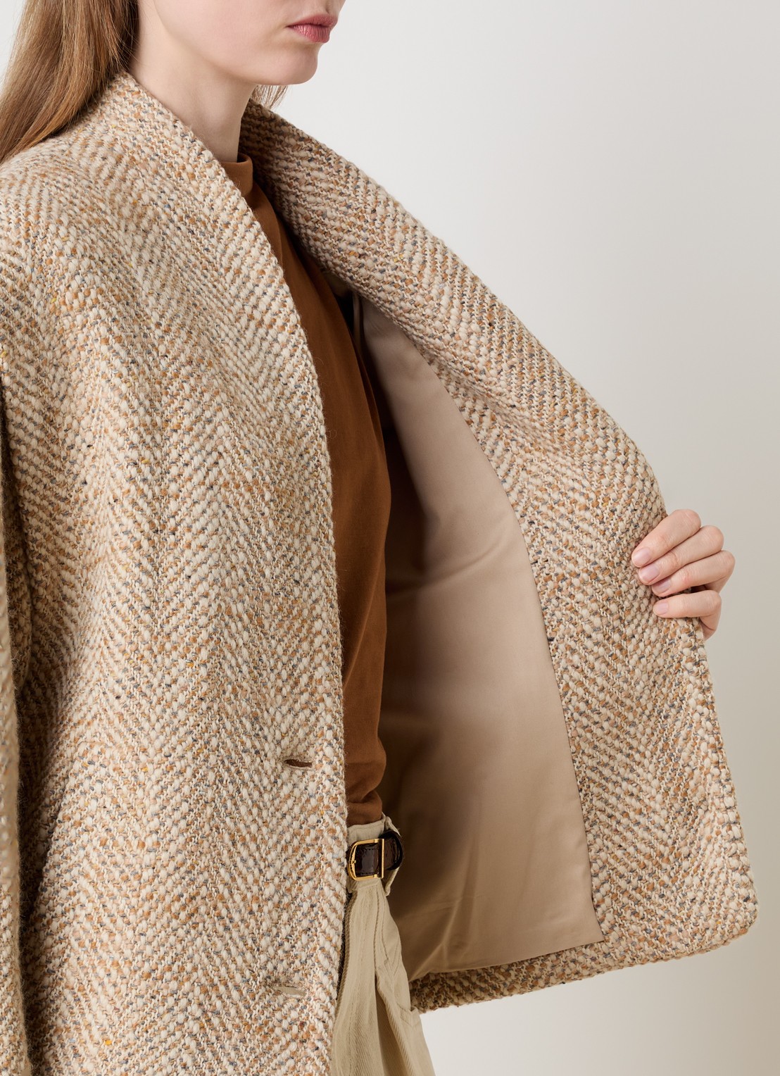 Isabel Marant Drogo jack in wolblend met steekzakken en gemêleerd dessin - detail 4 beige