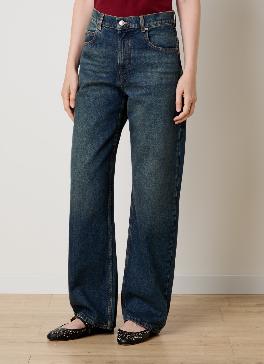 Isabel Marant Dromie high waist straight leg jeans met donkere wassing - detail 2 indigo