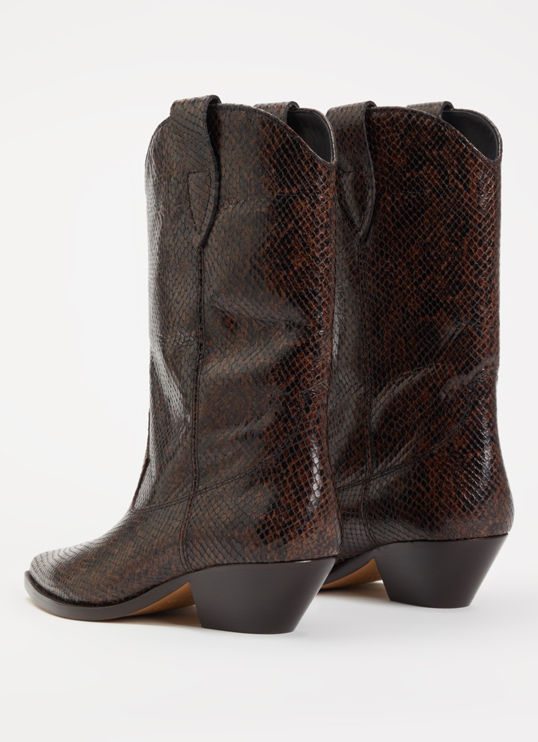 Isabel Marant Duerto cowboylaars van kalfsleer met slangenprint - achterkant donkerbruin