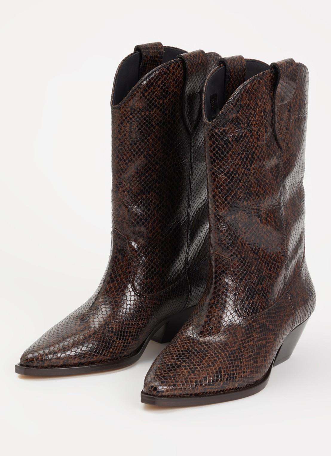 Isabel Marant Duerto cowboylaars van kalfsleer met slangenprint - detail 3 donkerbruin