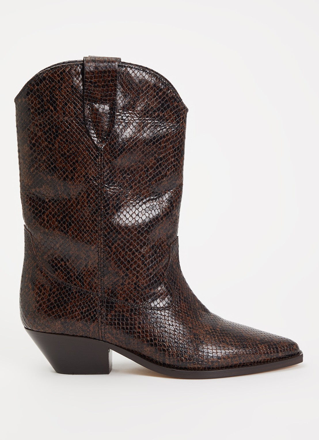 Isabel Marant Duerto cowboylaars van kalfsleer met slangenprint - voorkant 2 donkerbruin