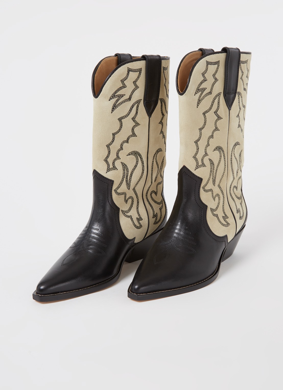 Isabel Marant Duerto cowboylaars van kalfssuède met leren details - detail ivoor