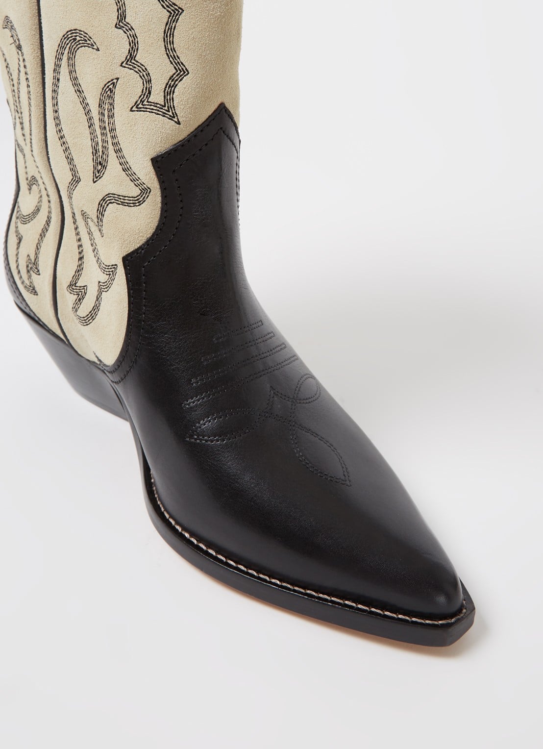 Isabel Marant Duerto cowboylaars van kalfssuède met leren details - detail 3 ivoor