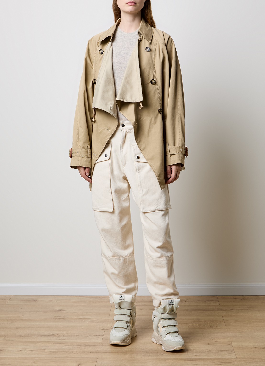 Isabel Marant Dusika double-breasted trenchcoat van  katoen - voorkant 5 beige