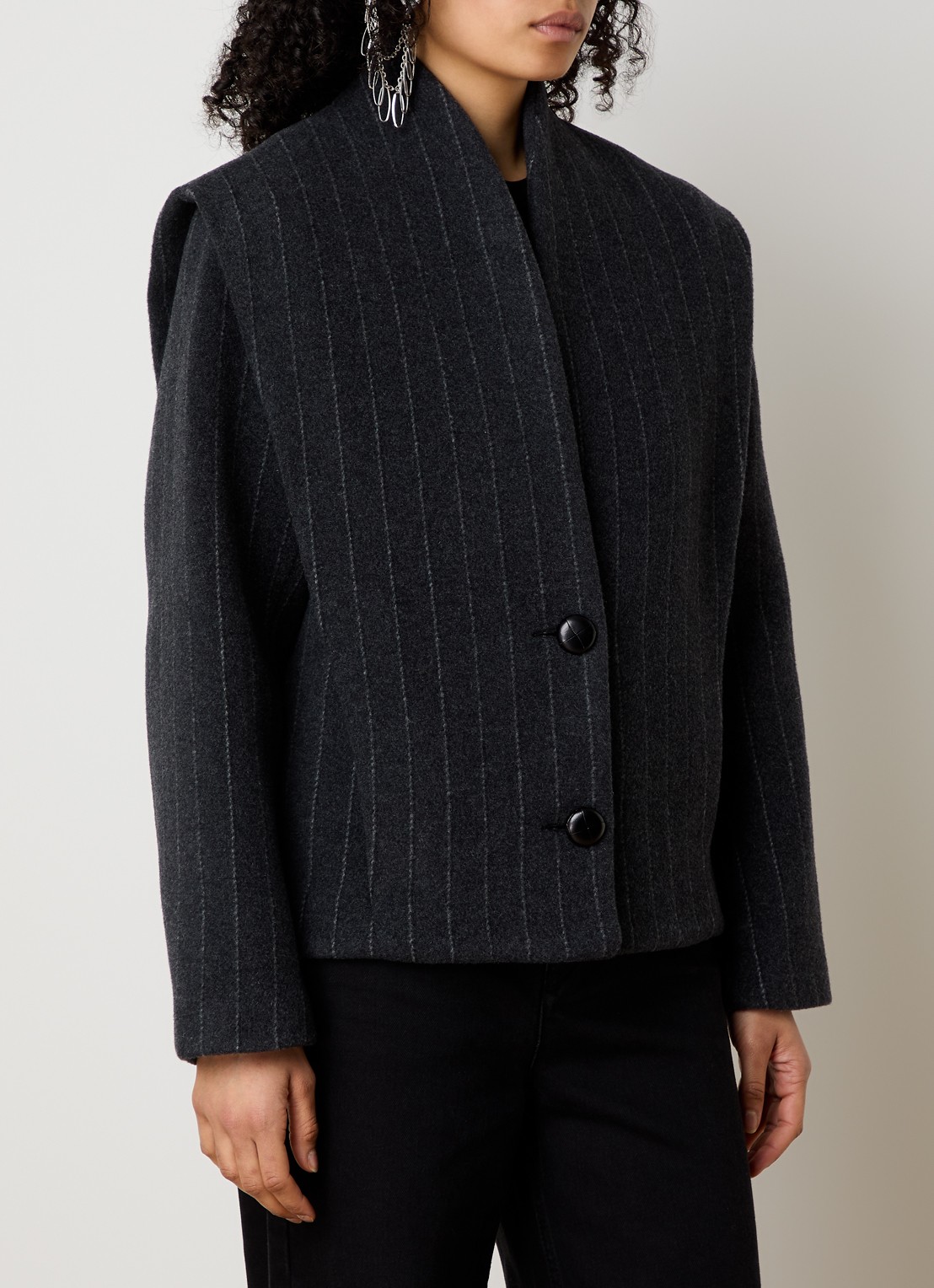 Isabel Marant Dyogo jack in wolblend met krijtstreep - detail antraciet