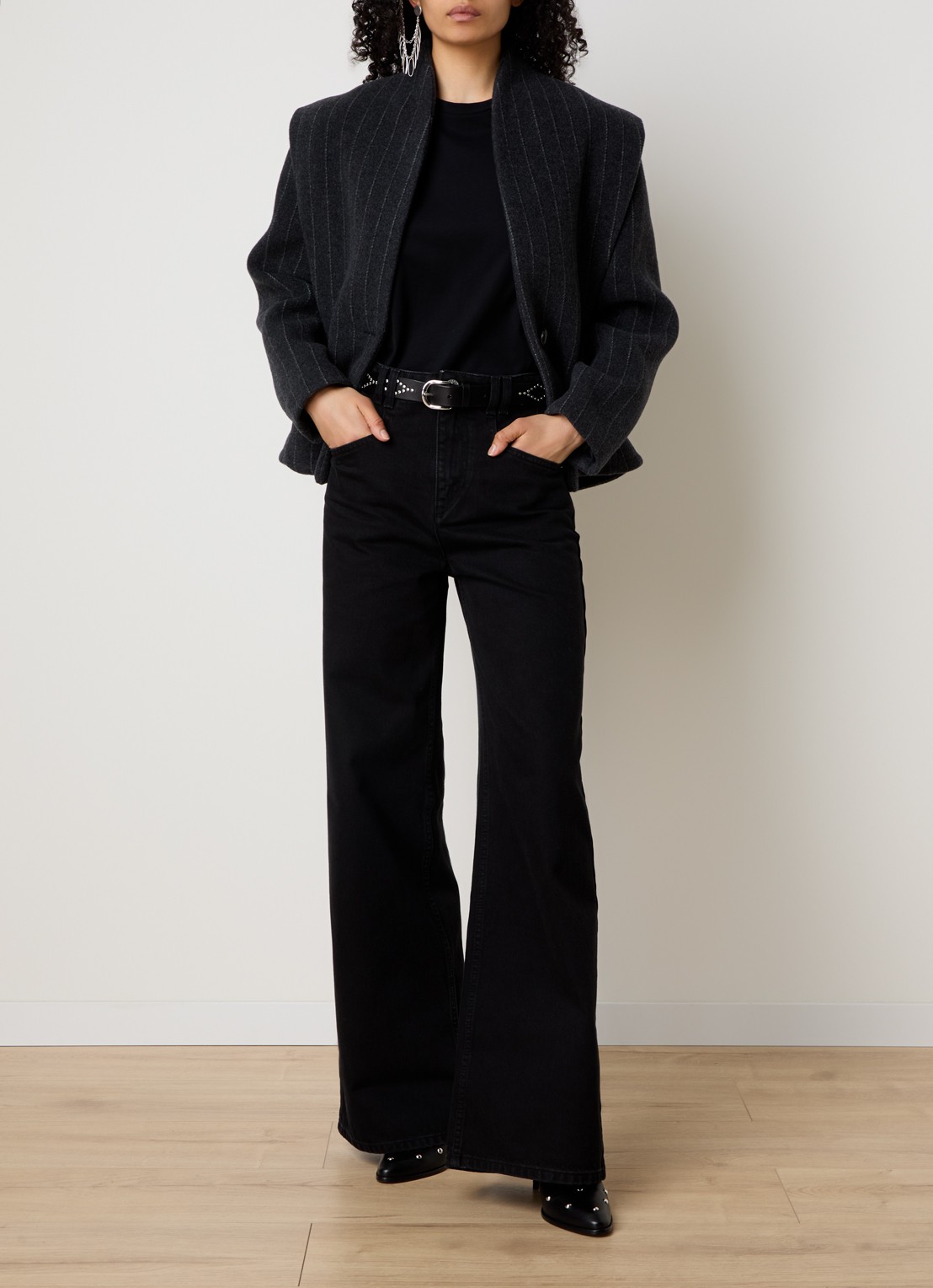 Isabel Marant Dyogo jack in wolblend met krijtstreep - voorkant 5 antraciet
