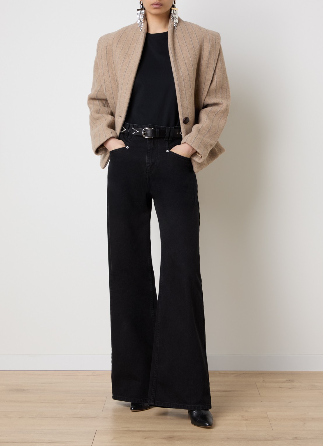 Isabel Marant Dyogo jack in wolblend met krijtstreep - voorkant 5 taupe