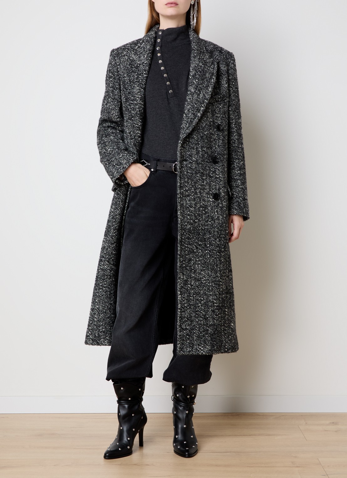 Isabel Marant Ebyane mantel in scheerwolblend - voorkant 2 donkergrijs