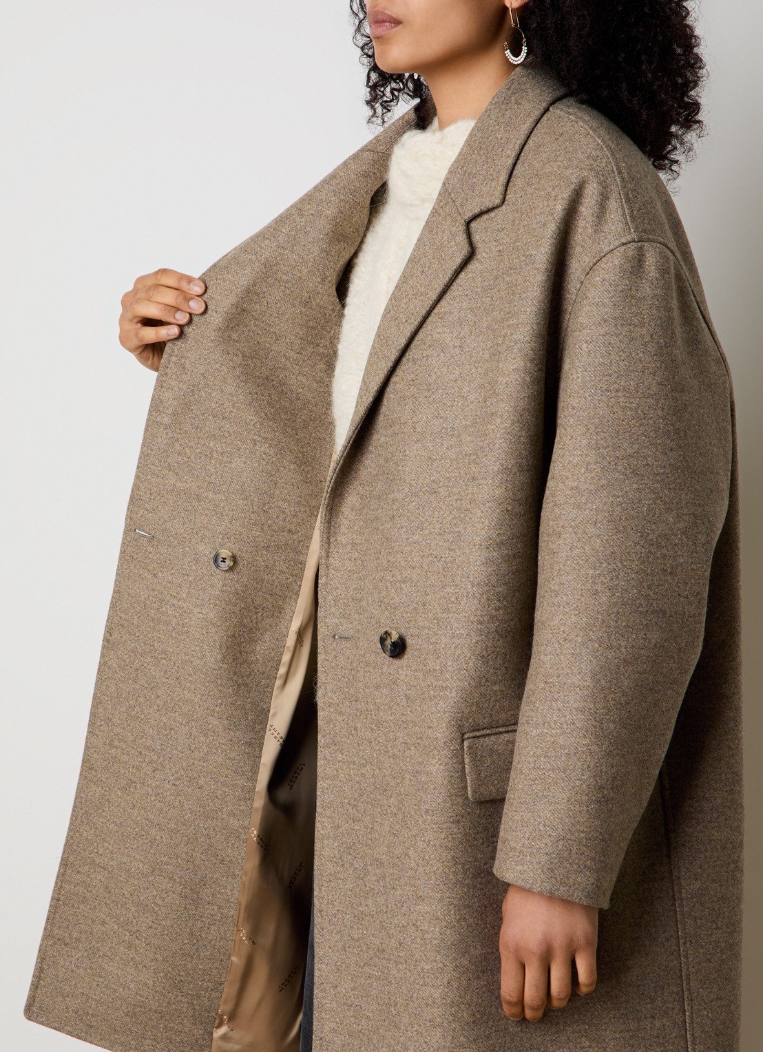 Isabel Marant Efegozi double-breasted mantel van scheerwol met klepzakken - detail 5 beige