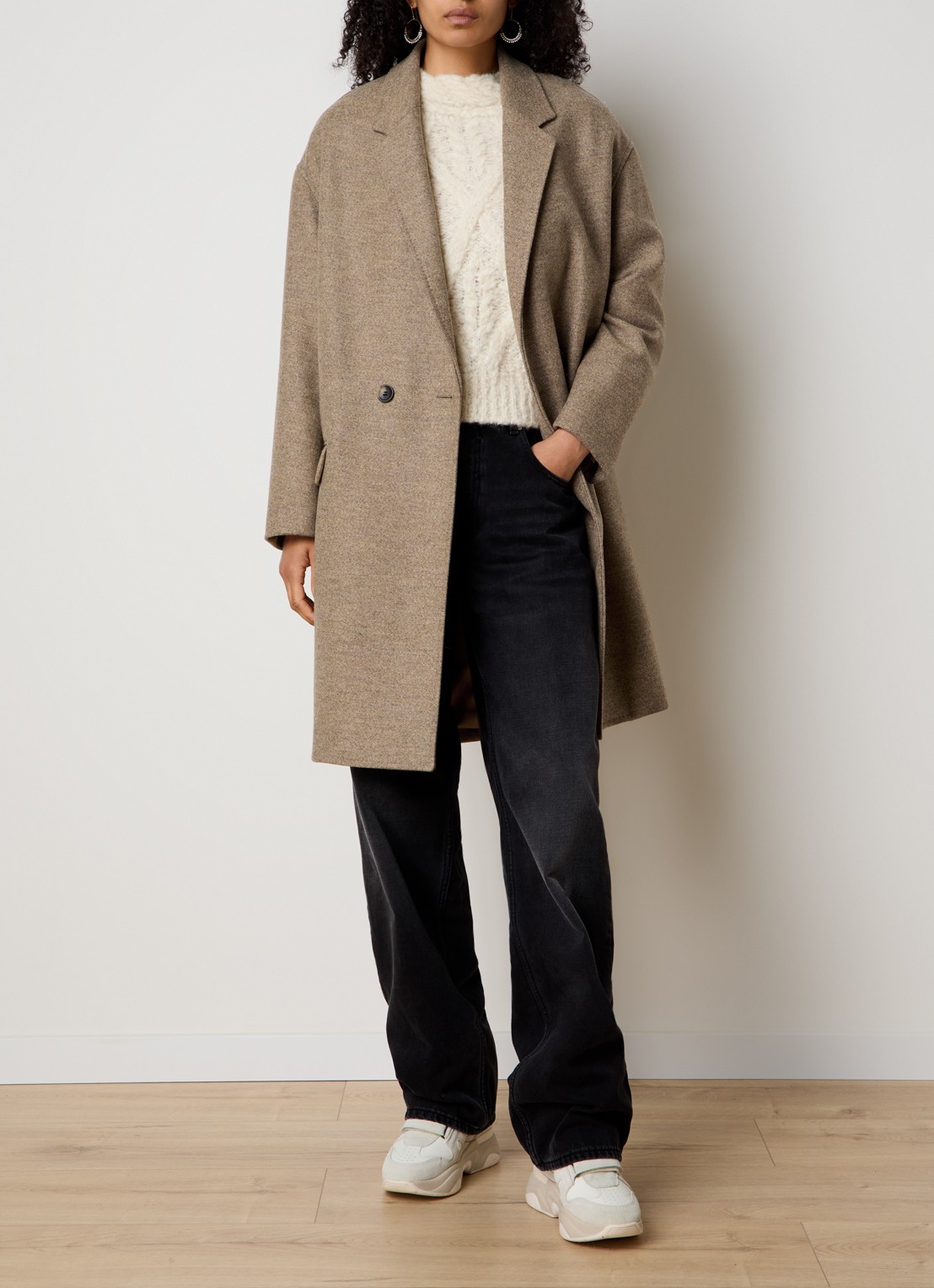 Isabel Marant Efegozi double-breasted mantel van scheerwol met klepzakken - voorkant 3 beige