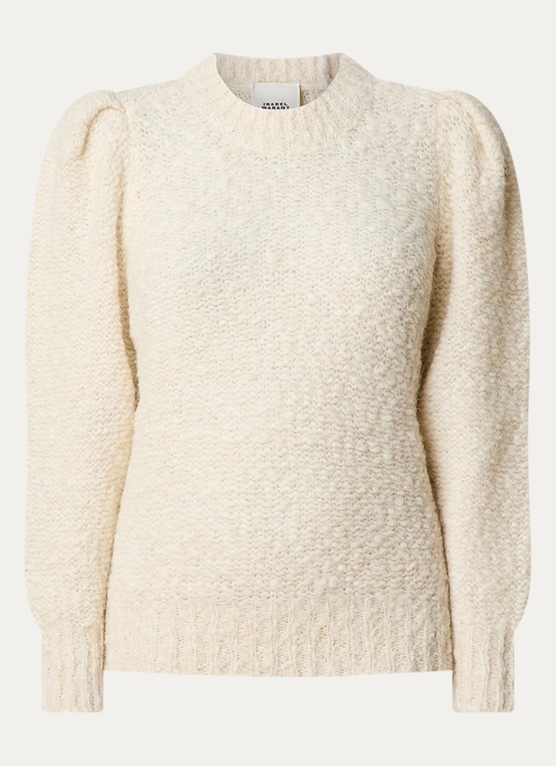 Isabel Marant Emma grofgebreide trui in alpaca wolblend met pofmouw - voorkant 4 gebroken wit