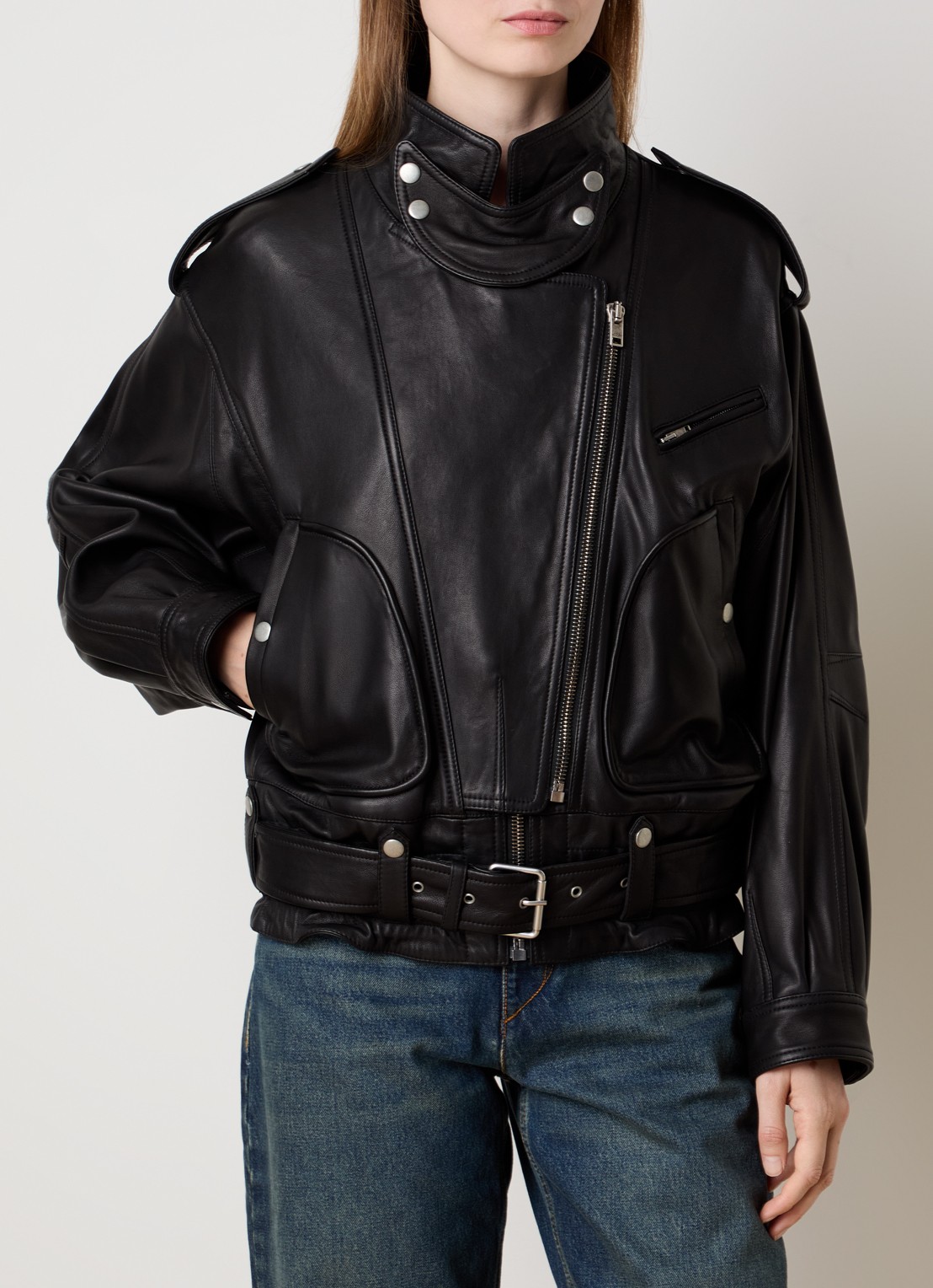 Isabel Marant Farza jack van lamsleer met ceintuur - detail 3 zwart