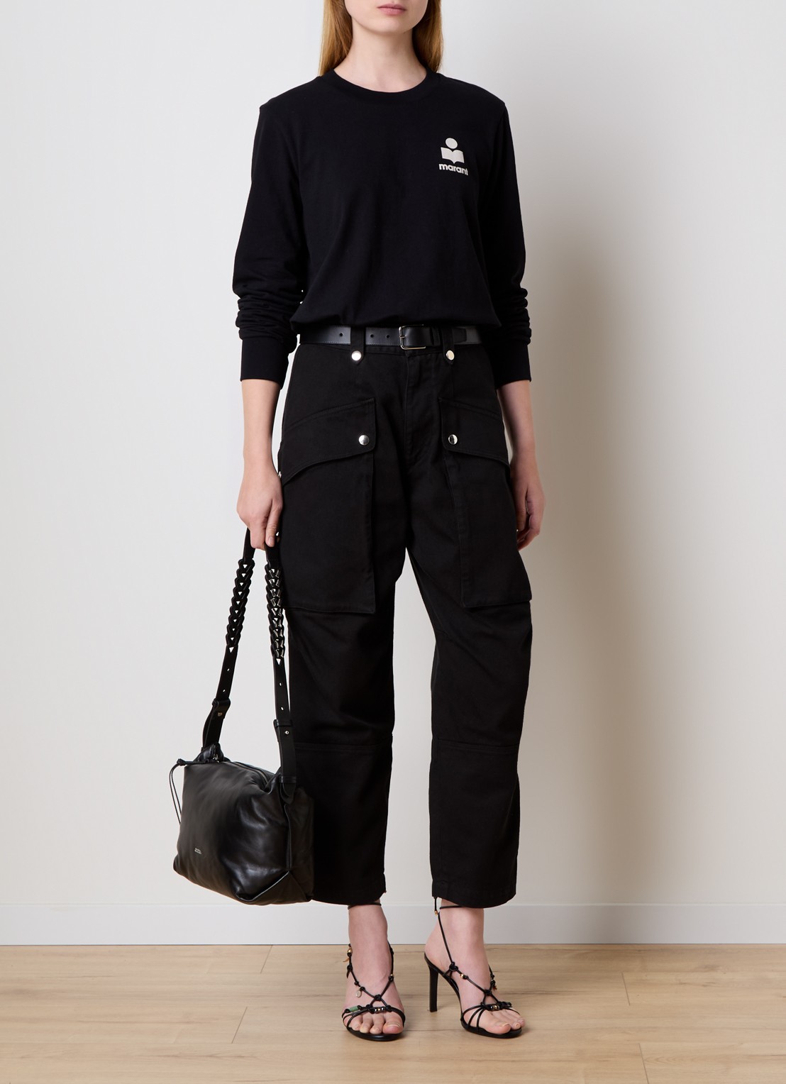 Isabel Marant Fijngebreide trui met logo- en backprint - voorkant 4 zwart