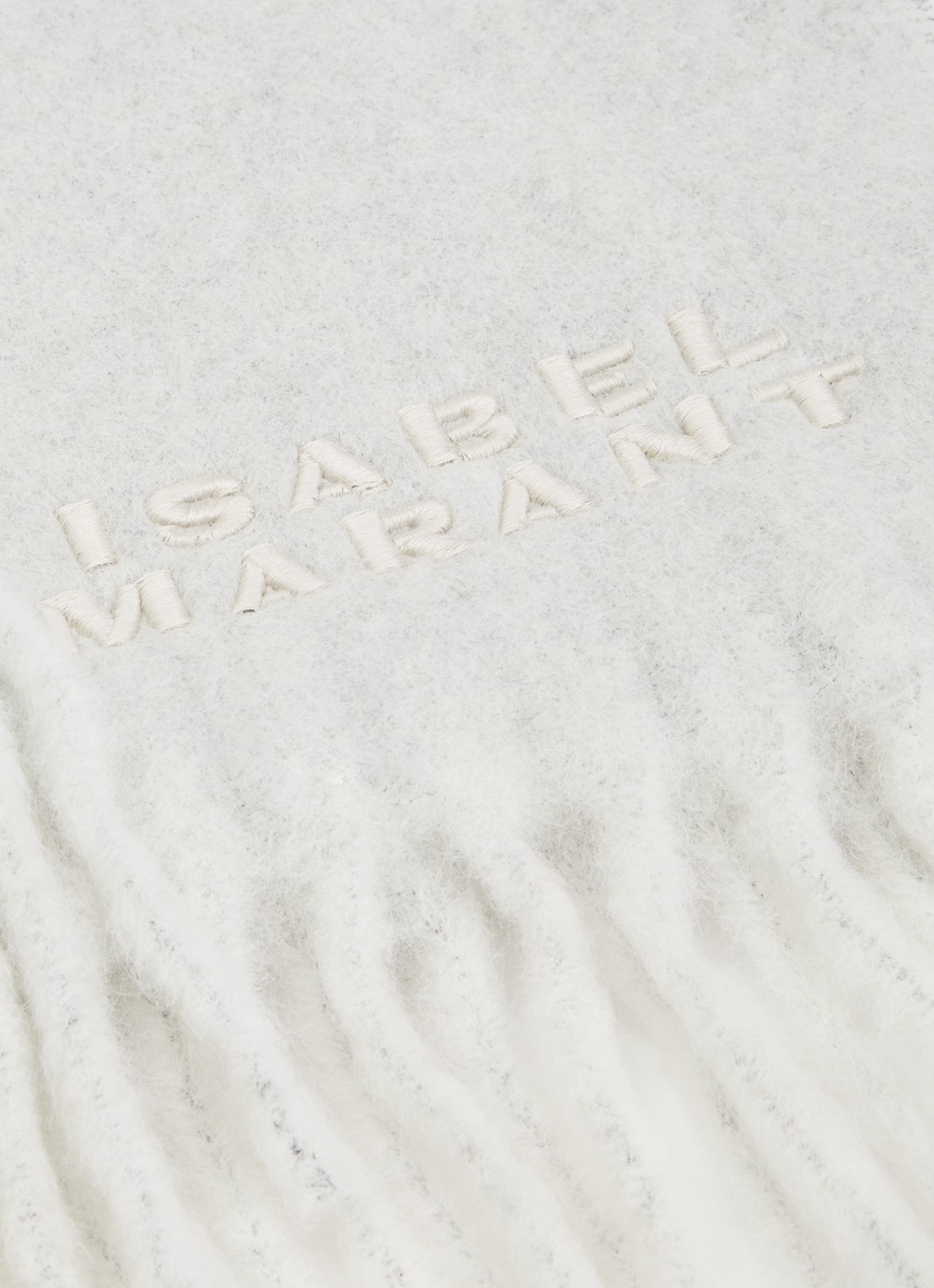 Isabel Marant Firny sjaal in alpaca wolblend met franjes 190 x 40 cm - detail grijsmele