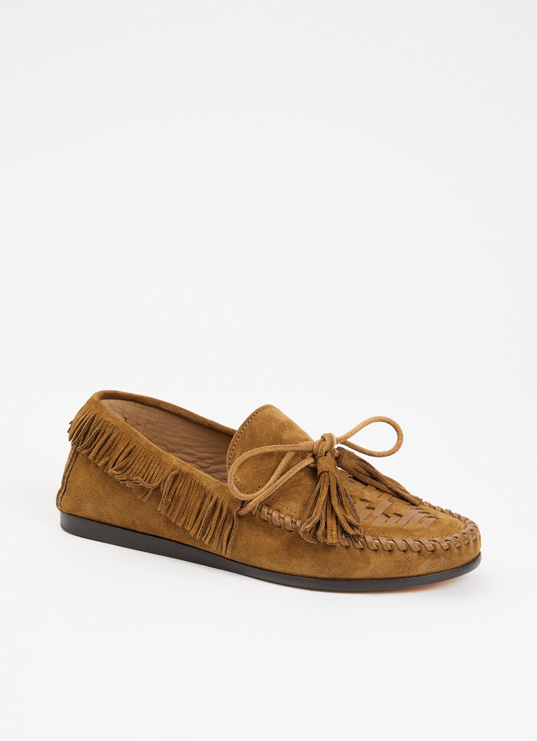 Isabel Marant Fitza loafers van suède met franjes - voorkant cognac