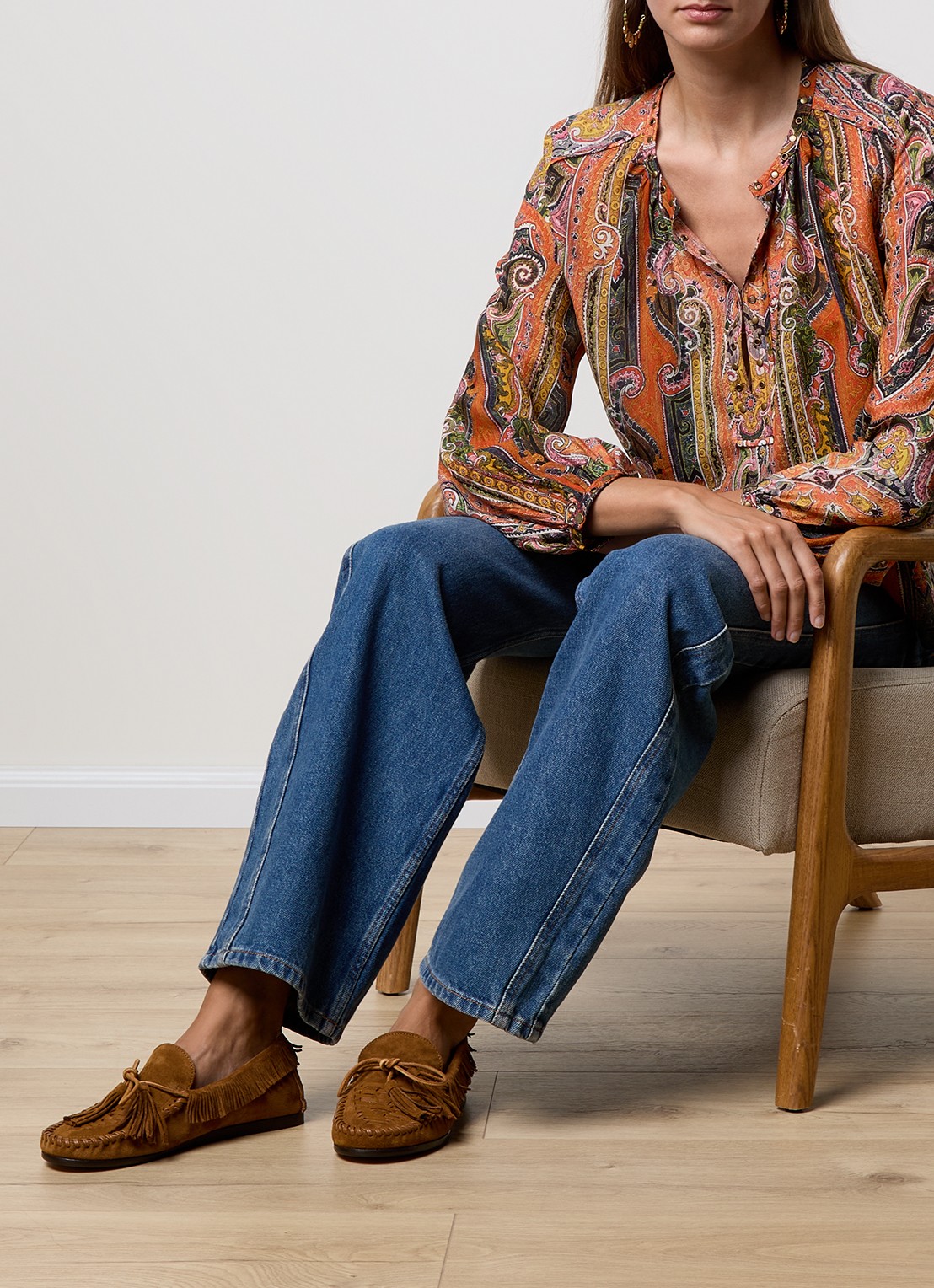 Isabel Marant Fitza loafers van suède met franjes - voorkant 2 cognac