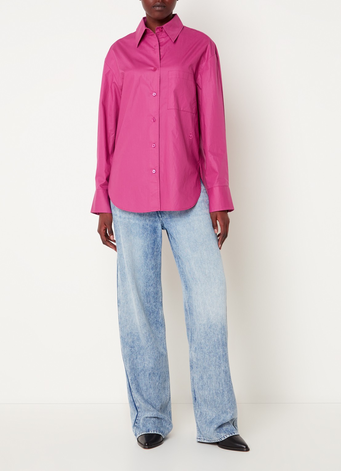 Isabel Marant Frizio blouse met logoborduring en borstzak - voorkant 5 donkerroze