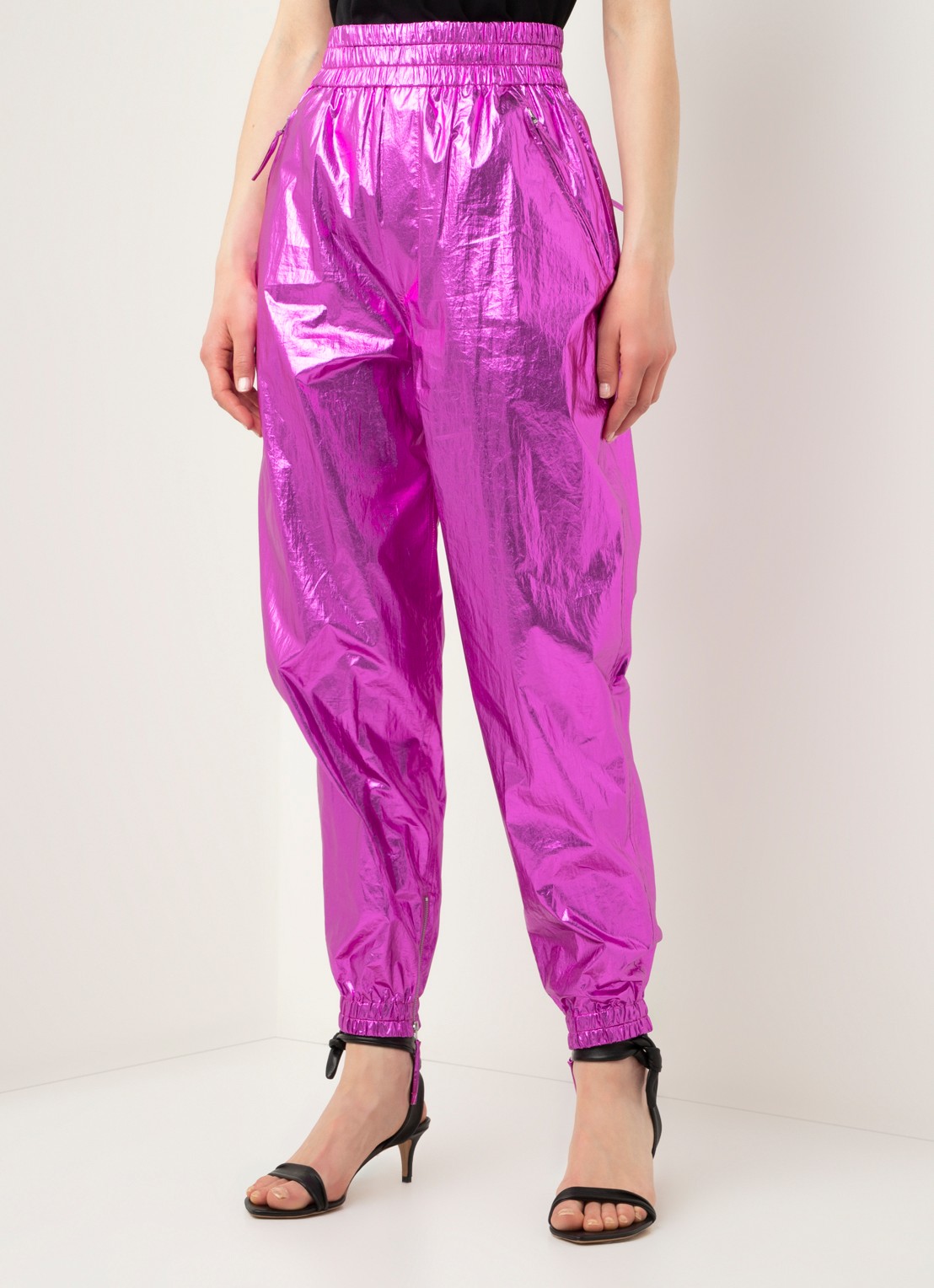 Isabel Marant Galoni high waist tapered fit cropped broek met metallic finish - detail 3 fuchsia