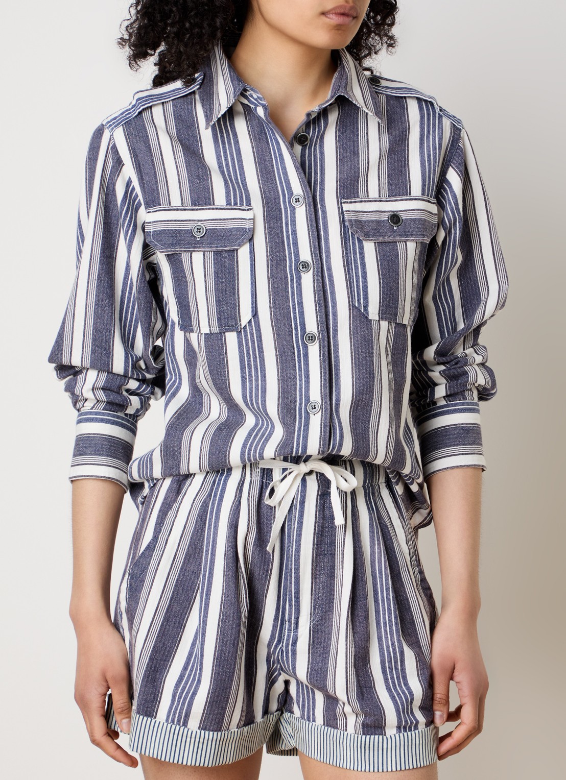 Isabel Marant Gelva blouse met streepprint en borstzakken - detail 4 gebroken wit