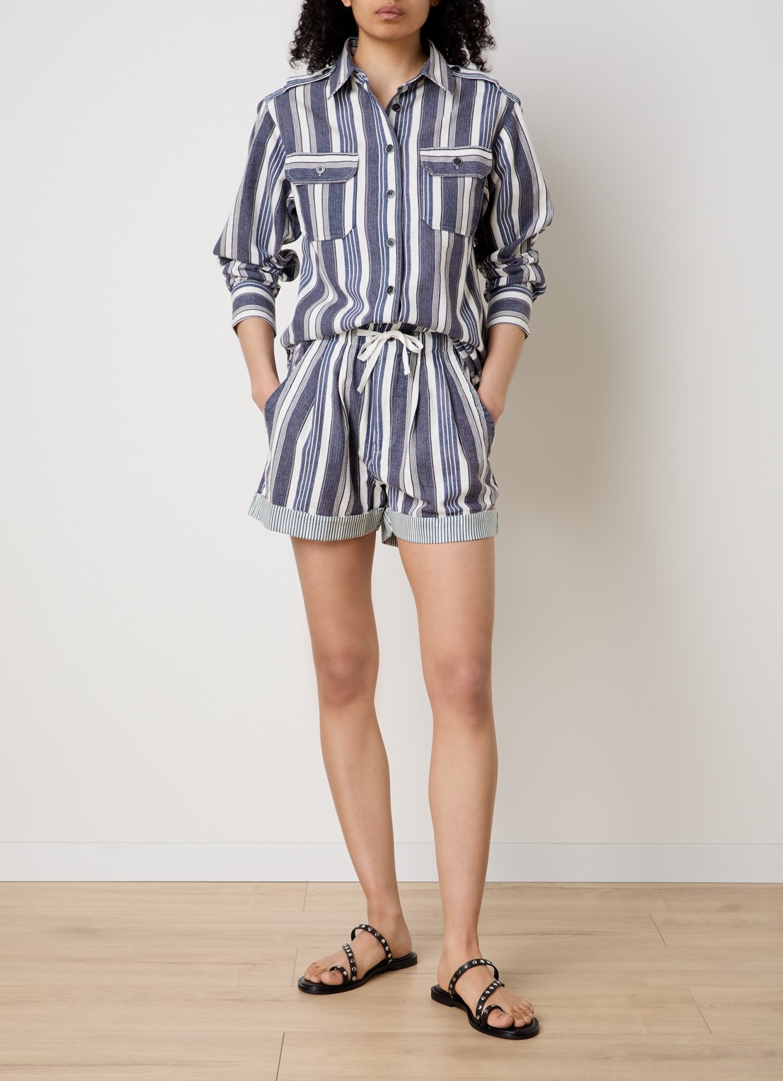 Isabel Marant Gelva blouse met streepprint en borstzakken - voorkant 3 gebroken wit