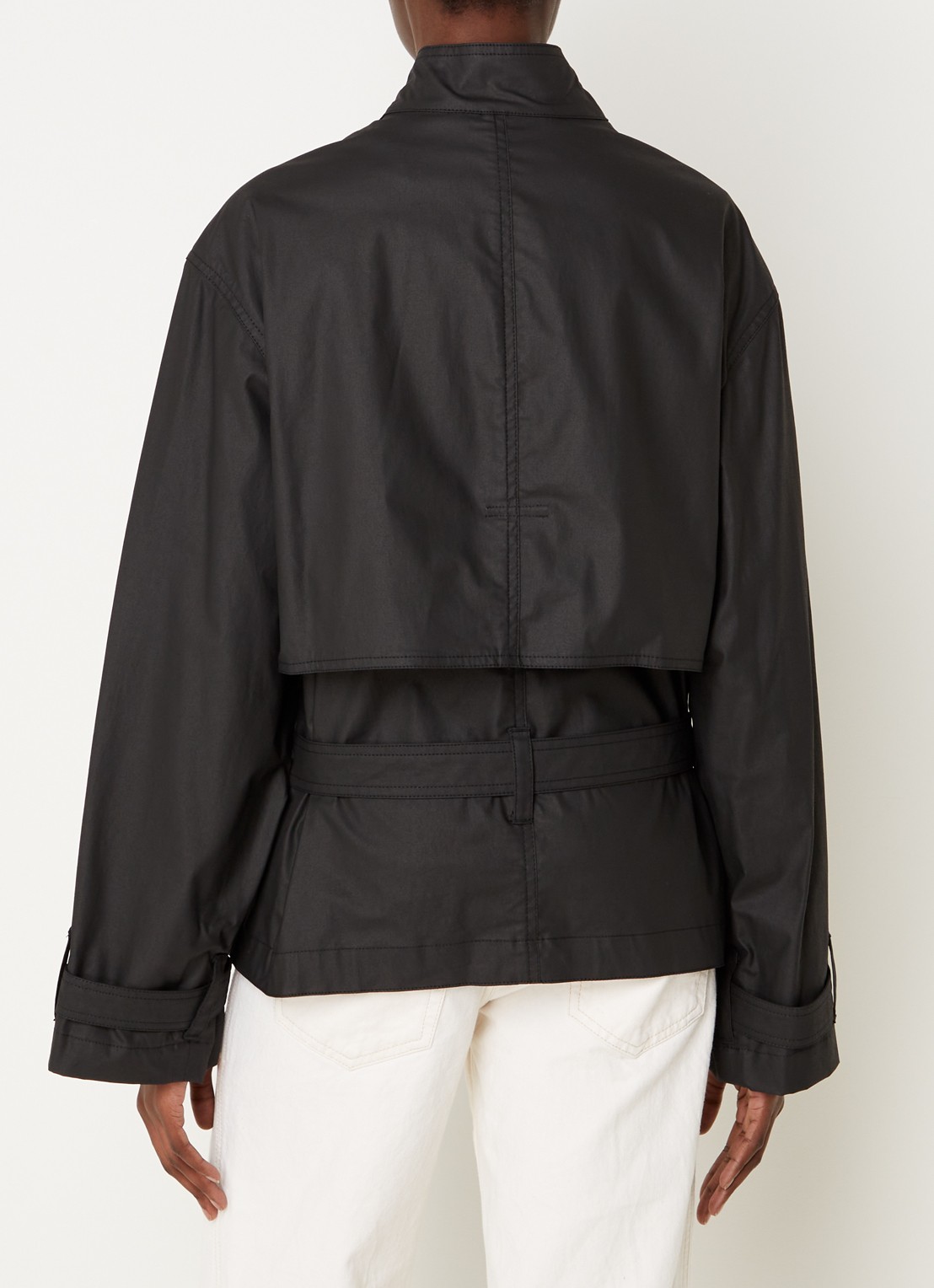 Isabel Marant Gokely korte trenchcoat met ceintuur  - achterkant 5 zwart