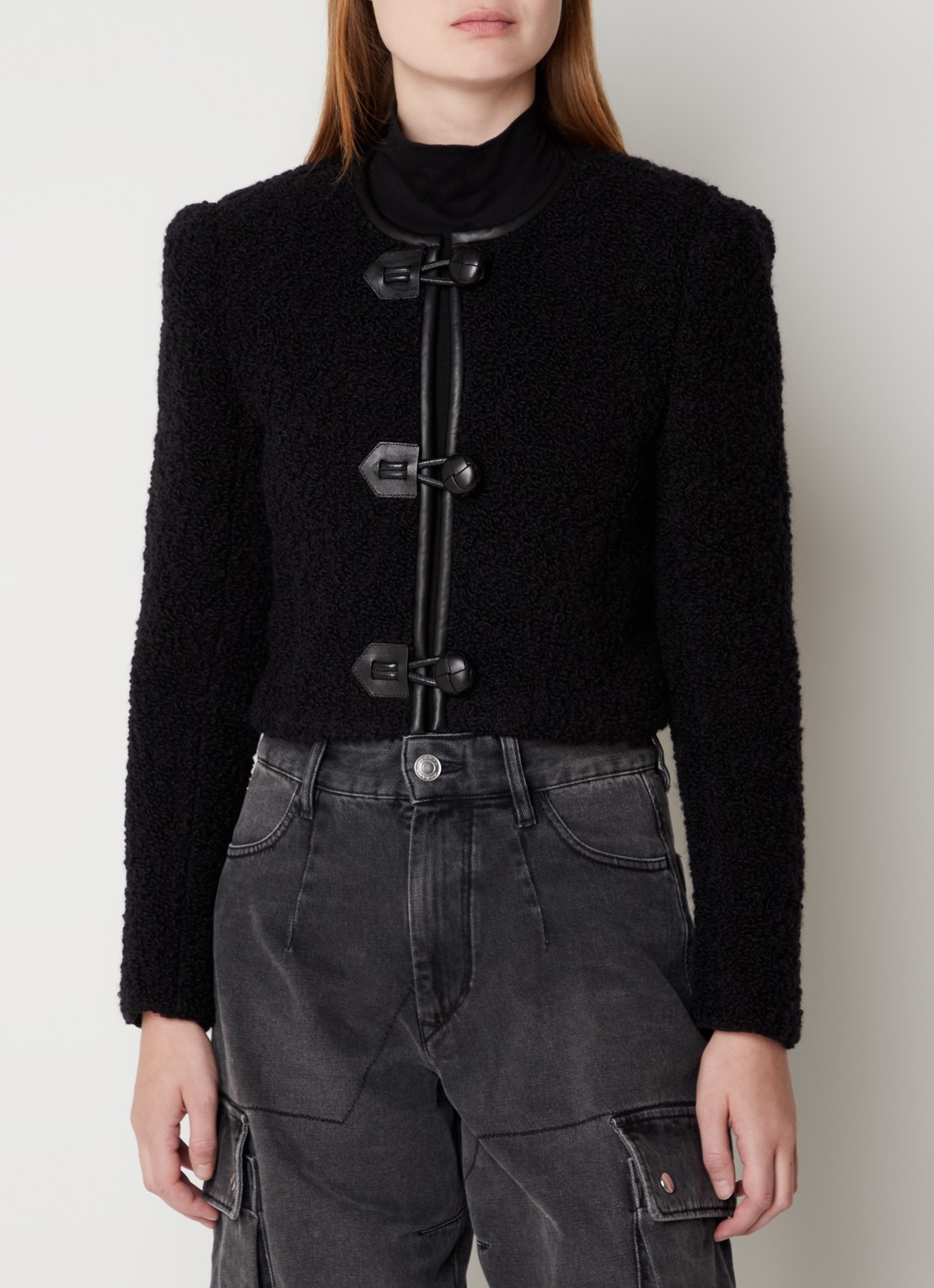 Isabel Marant Gradila jas van wol met imitatieleren details - detail zwart