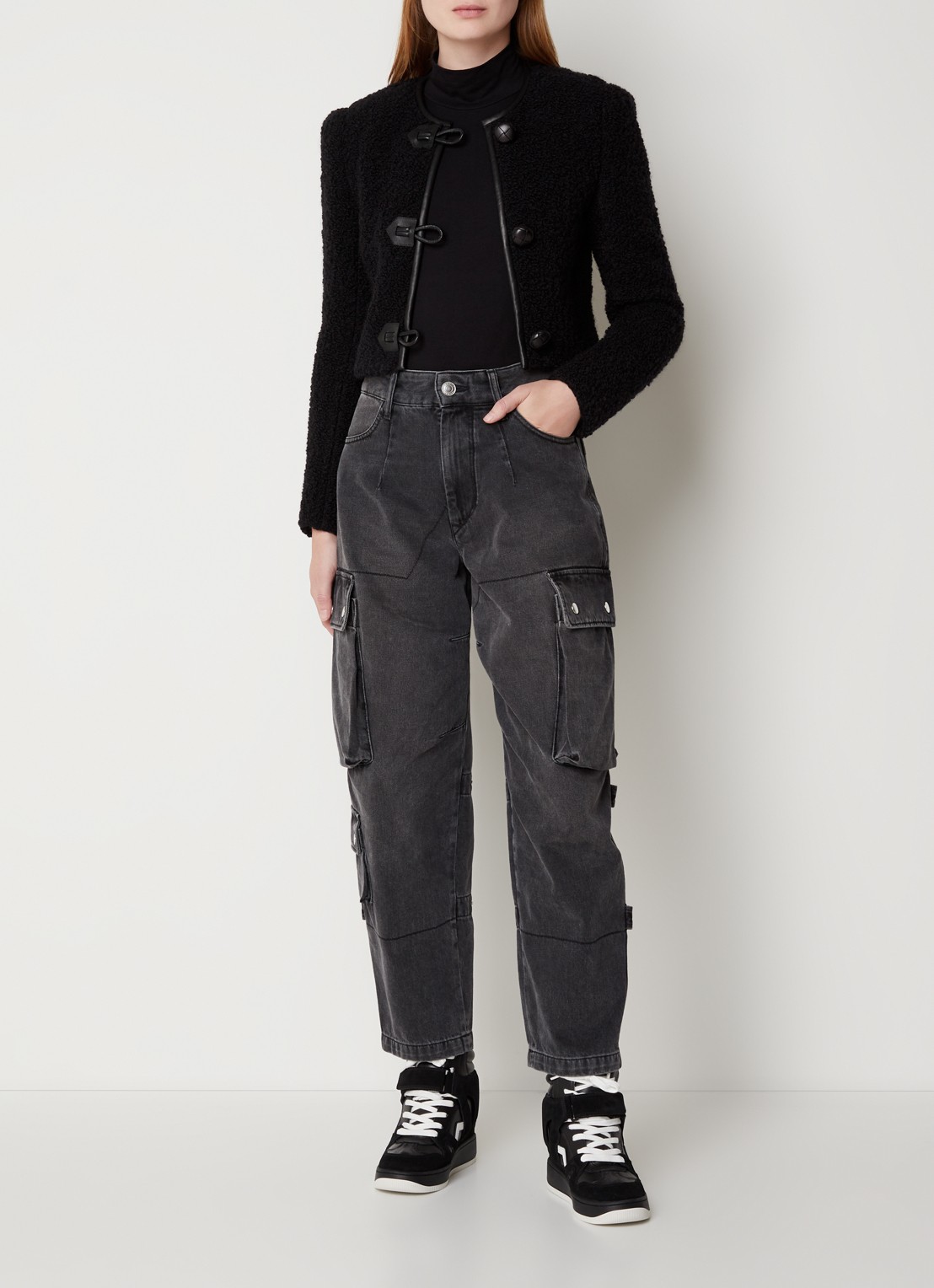 Isabel Marant Gradila jas van wol met imitatieleren details - voorkant 5 zwart