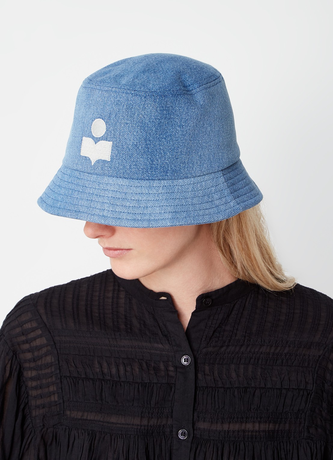 Isabel Marant Haley bucket hoed met logo - voorkant 3 blauw