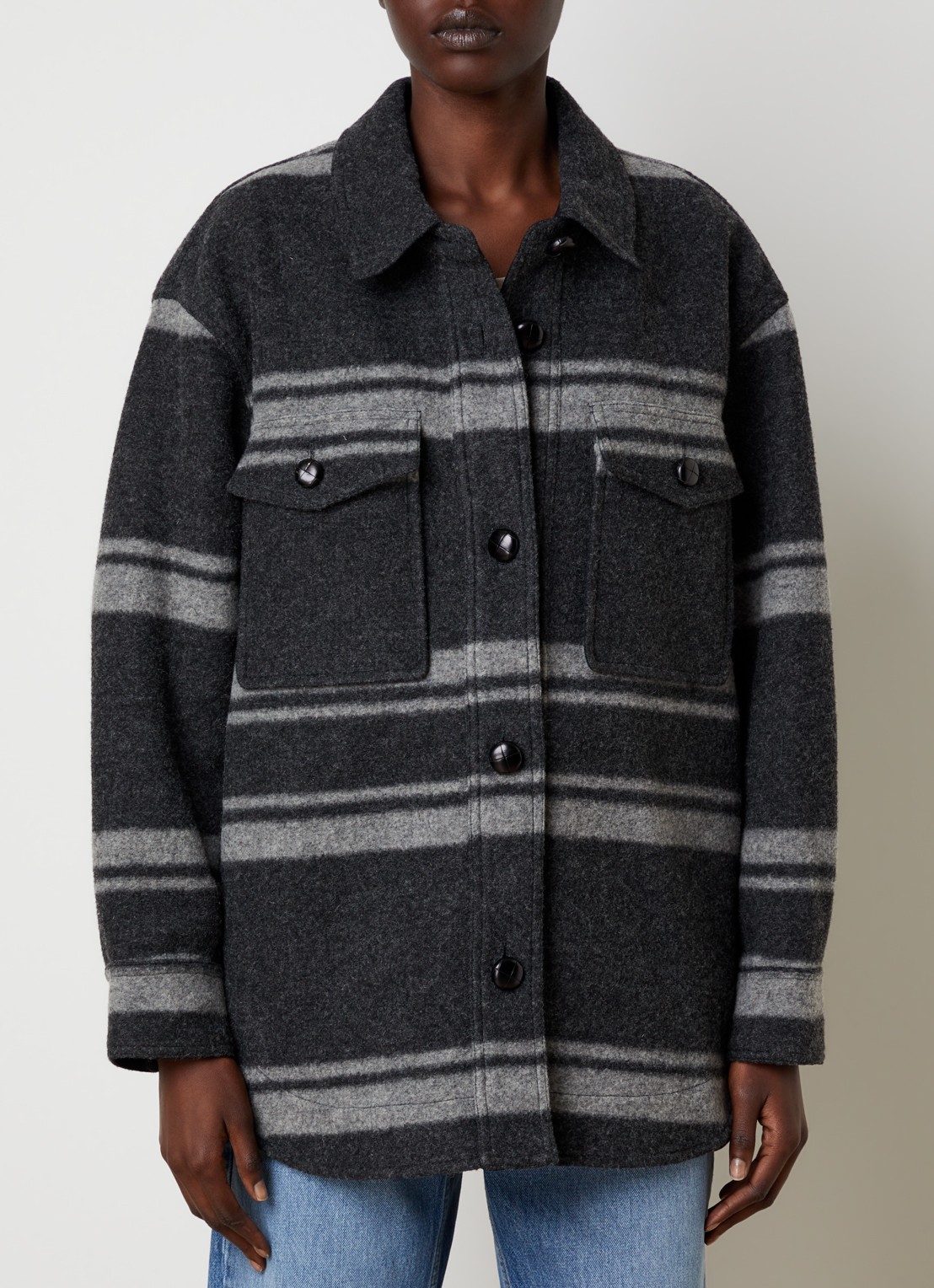 Isabel Marant Harveli jack in wolblend met steekzakken - detail 2 antraciet