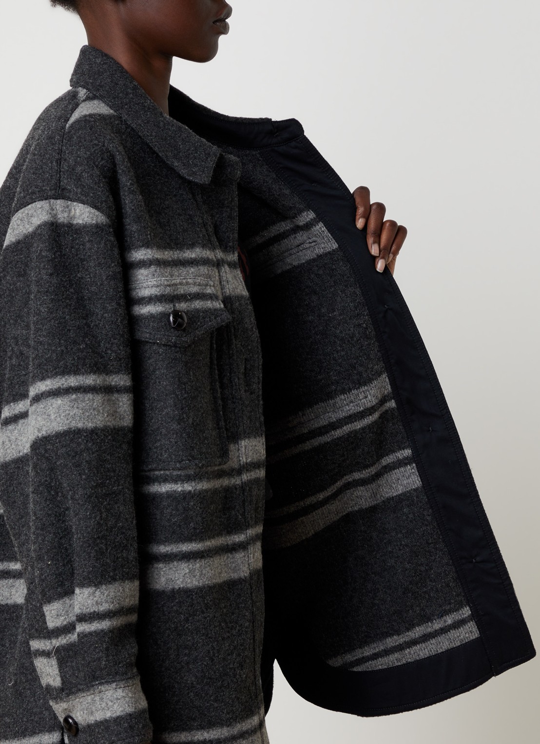 Isabel Marant Harveli jack in wolblend met steekzakken - detail 3 antraciet