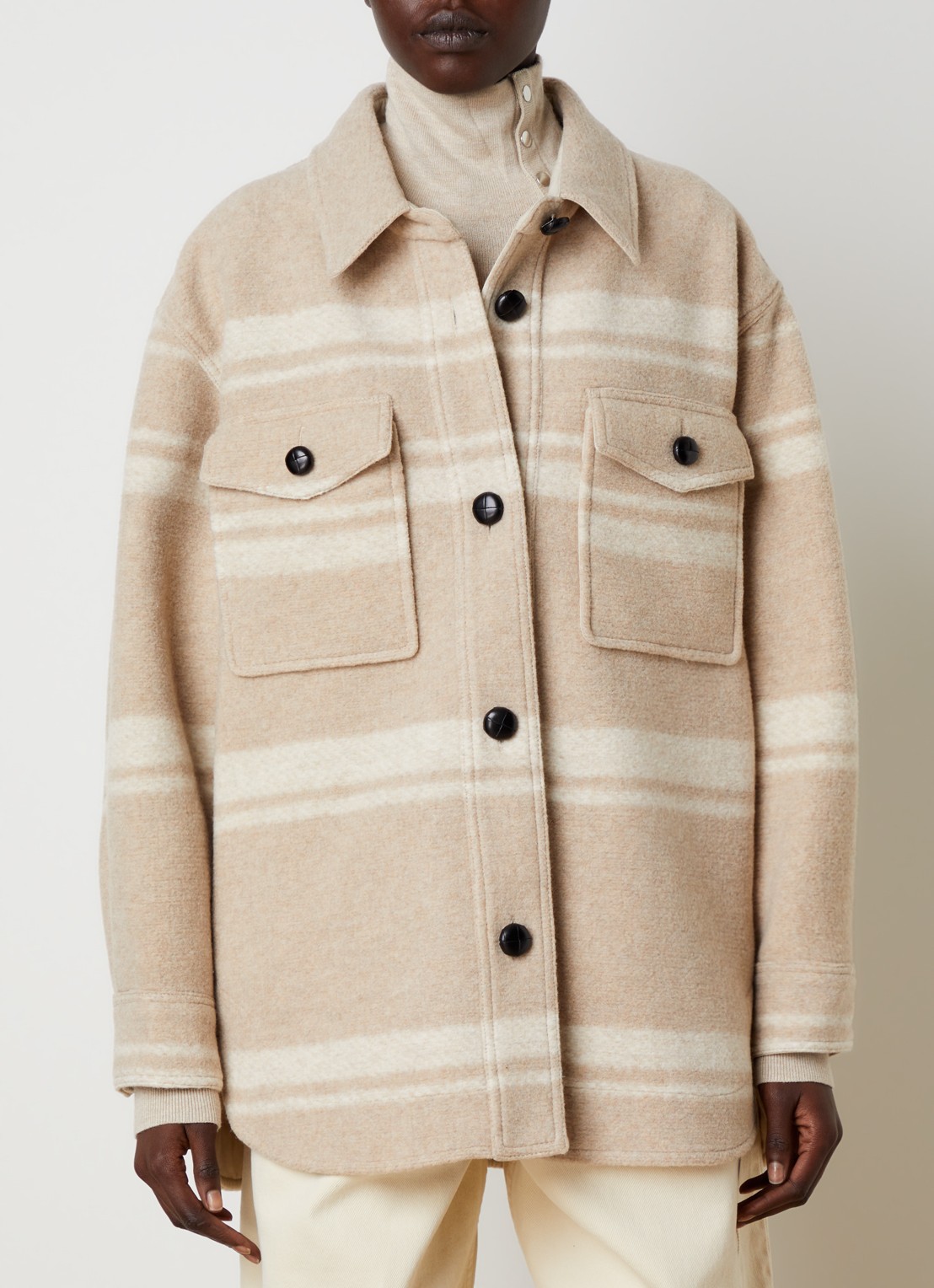 Isabel Marant Harveli jack in wolblend met steekzakken - detail 2 zand