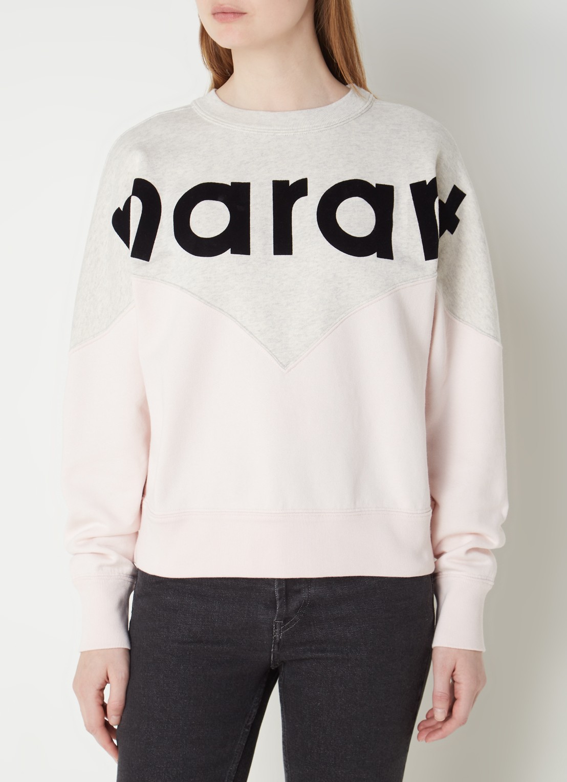 Isabel Marant Houston sweater met flock logoprint - detail 4 lichtroze
