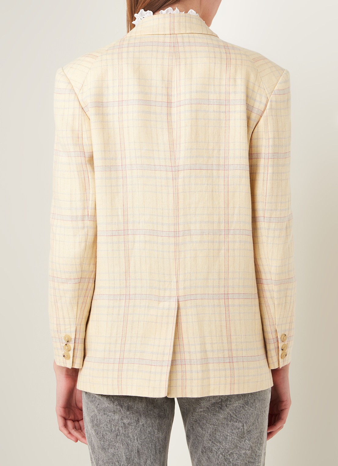 Isabel Marant Ilindea blazer van linnen met ruitdessin - achterkant 4 lichtgeel