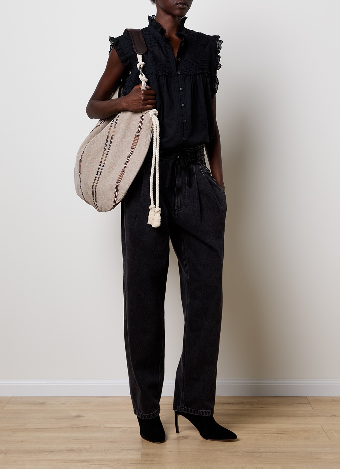 Isabel Marant Ilsa high waist tapered jeans met koord - voorkant 2 zwart
