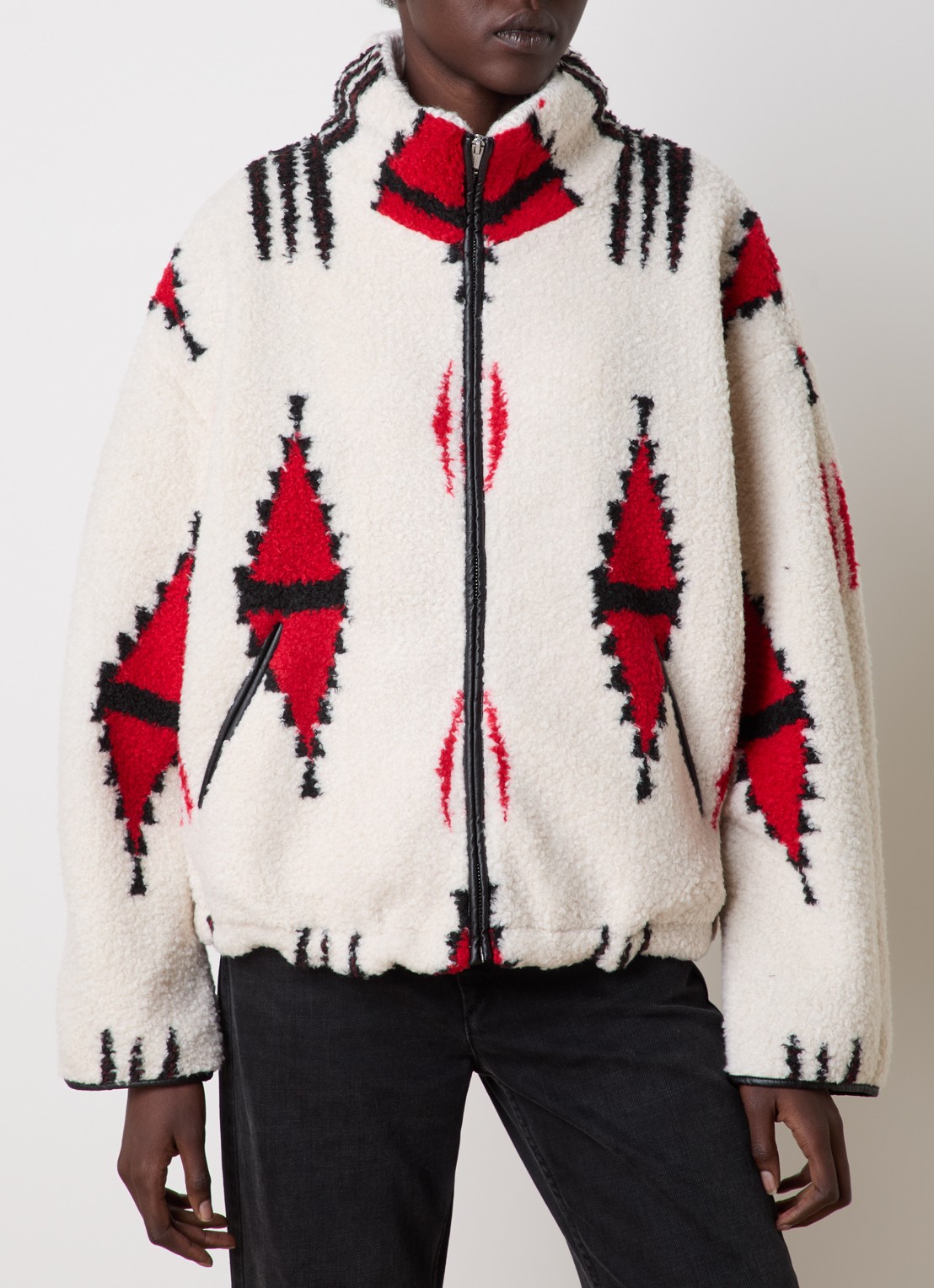 Isabel Marant Ivana vest van teddy met ingebreid patroon - detail 2 gebroken wit