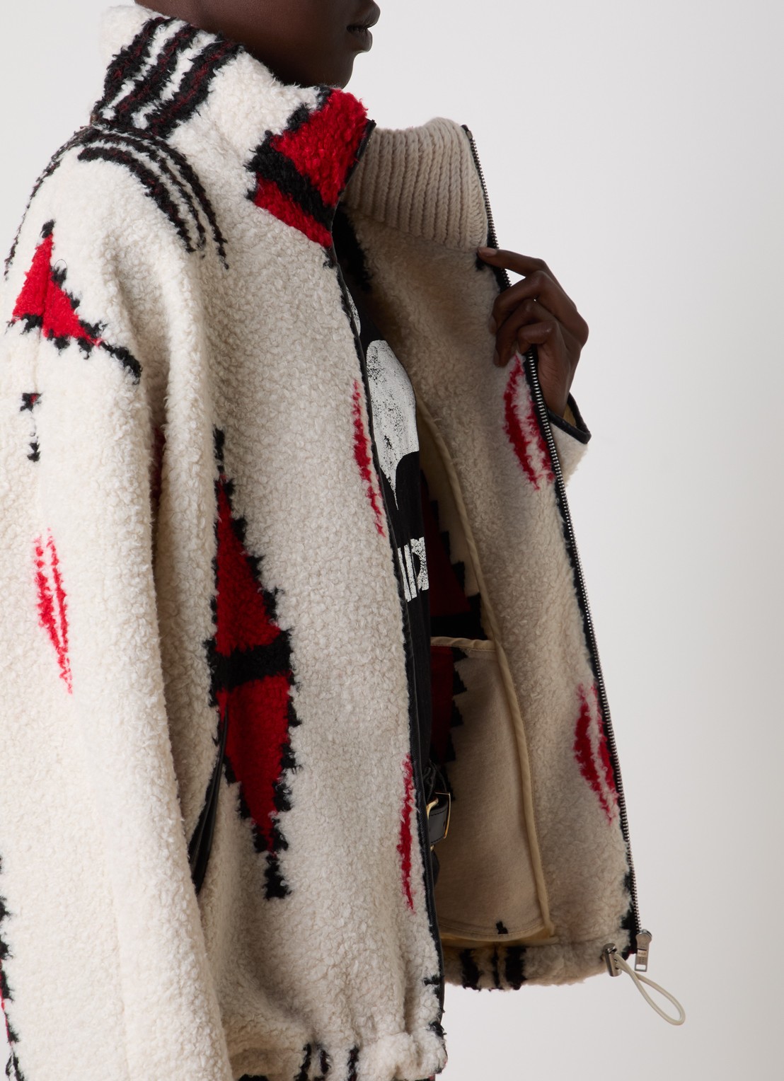 Isabel Marant Ivana vest van teddy met ingebreid patroon - detail 3 gebroken wit