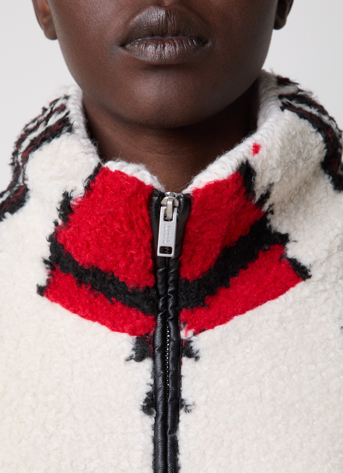 Isabel Marant Ivana vest van teddy met ingebreid patroon - detail 4 gebroken wit