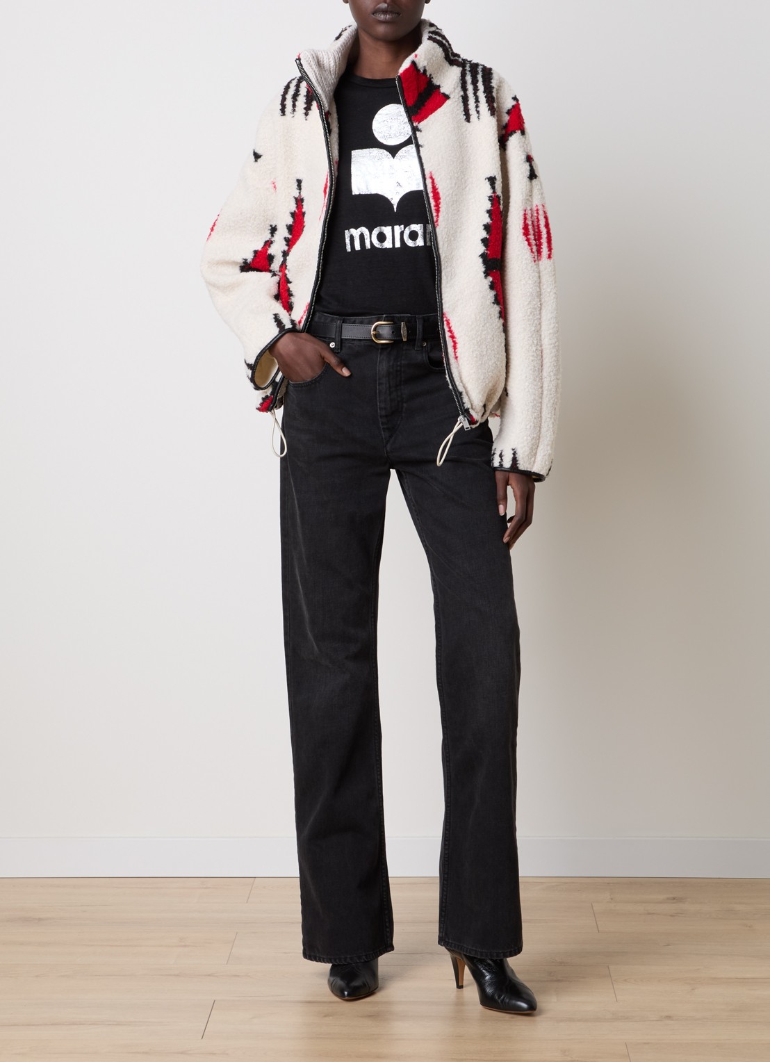 Isabel Marant Ivana vest van teddy met ingebreid patroon - voorkant 6 gebroken wit